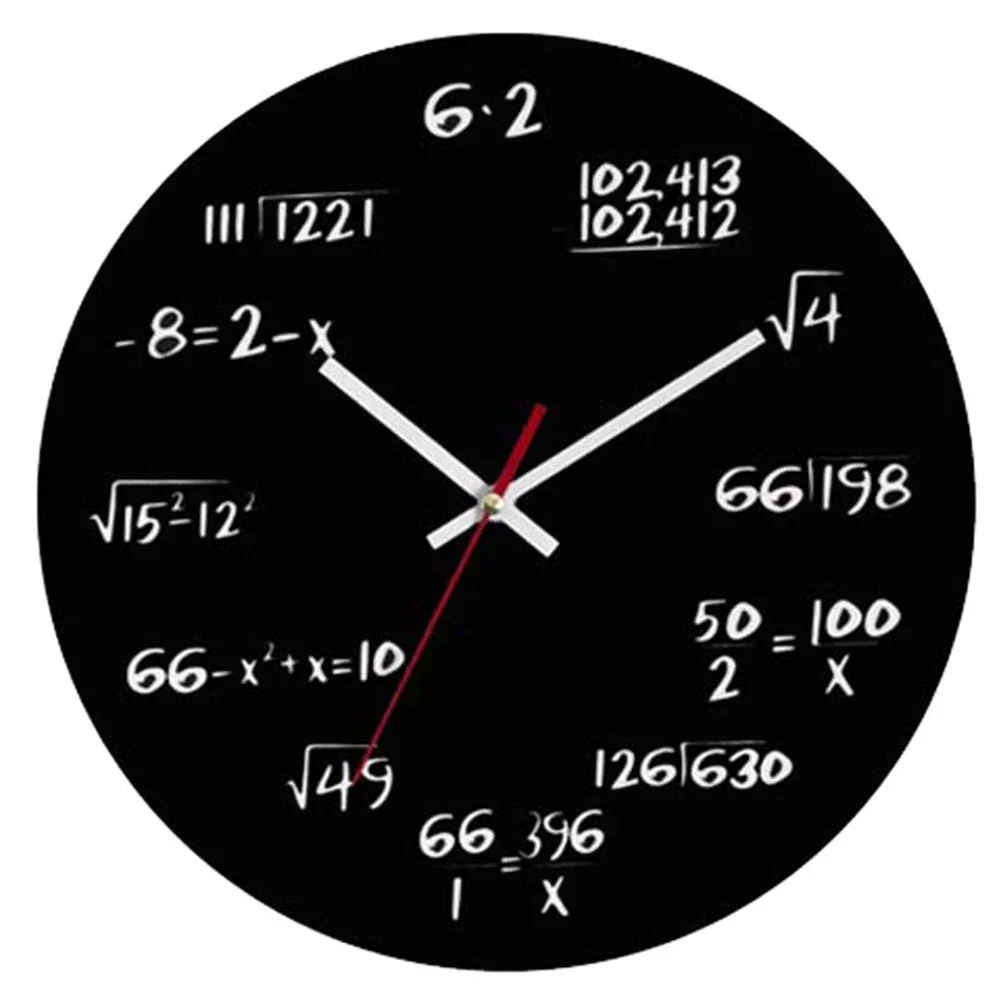 Unique Math Wall Clock for Classrooms and Home Decor with Equation Numbers Black Plastic 30x30x4 cm Battery Powered