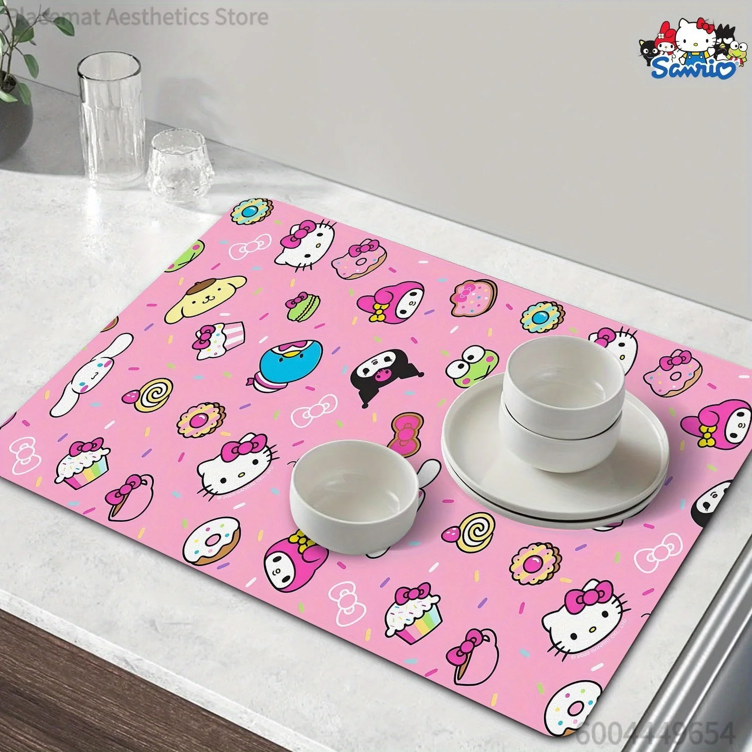 Sanrio-themed Dish Drying Mat with Cute Hello Kitty Cartoon Design, Coffee Machine Mat, Kitchen Mat, Suitable for Home Decor, Ne