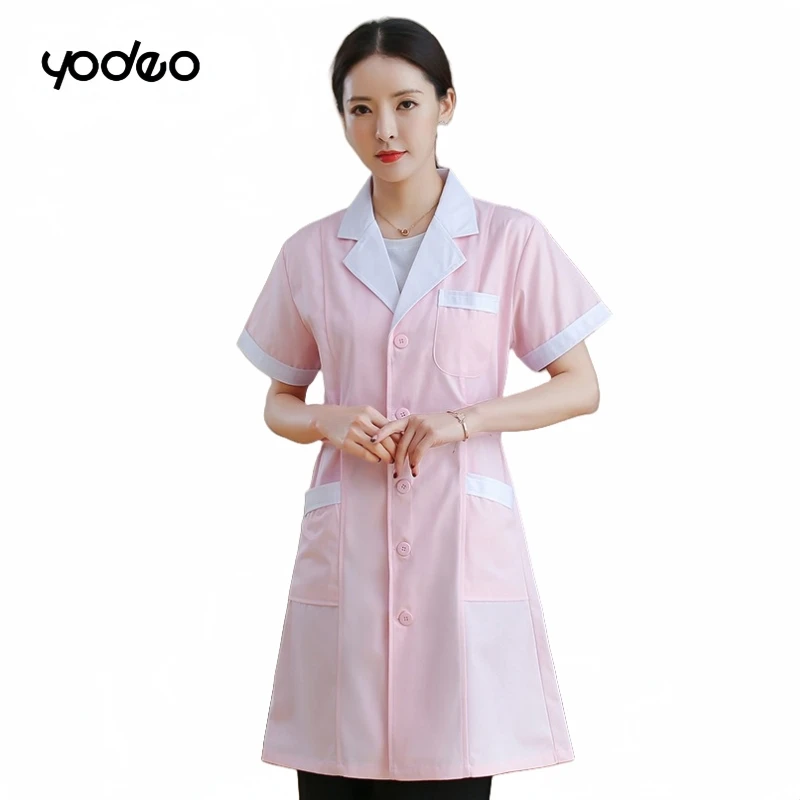 Atacado jaleco branco feminino workwear entalhado lapela botão médico roupas enfermeira uniforme túnica blusa gola unissex