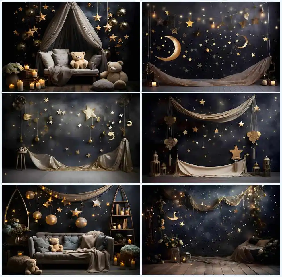 Mehofond Baby Shower Backdrop Night Sky Moon Bear Twinkle Twinkle Little Star Decor Background for Photography Photo Studio