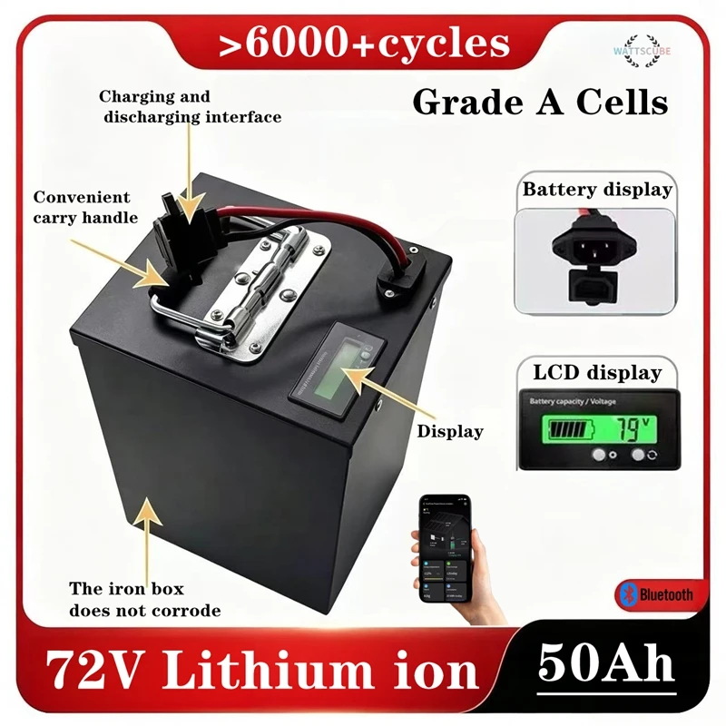 20S 72V 50Ah Lithium ion batteryPack li-ion with  smart Bluetooth BMS 3000W 5000W 8000W 10000W Camping Gear Two-wheeled tricycle