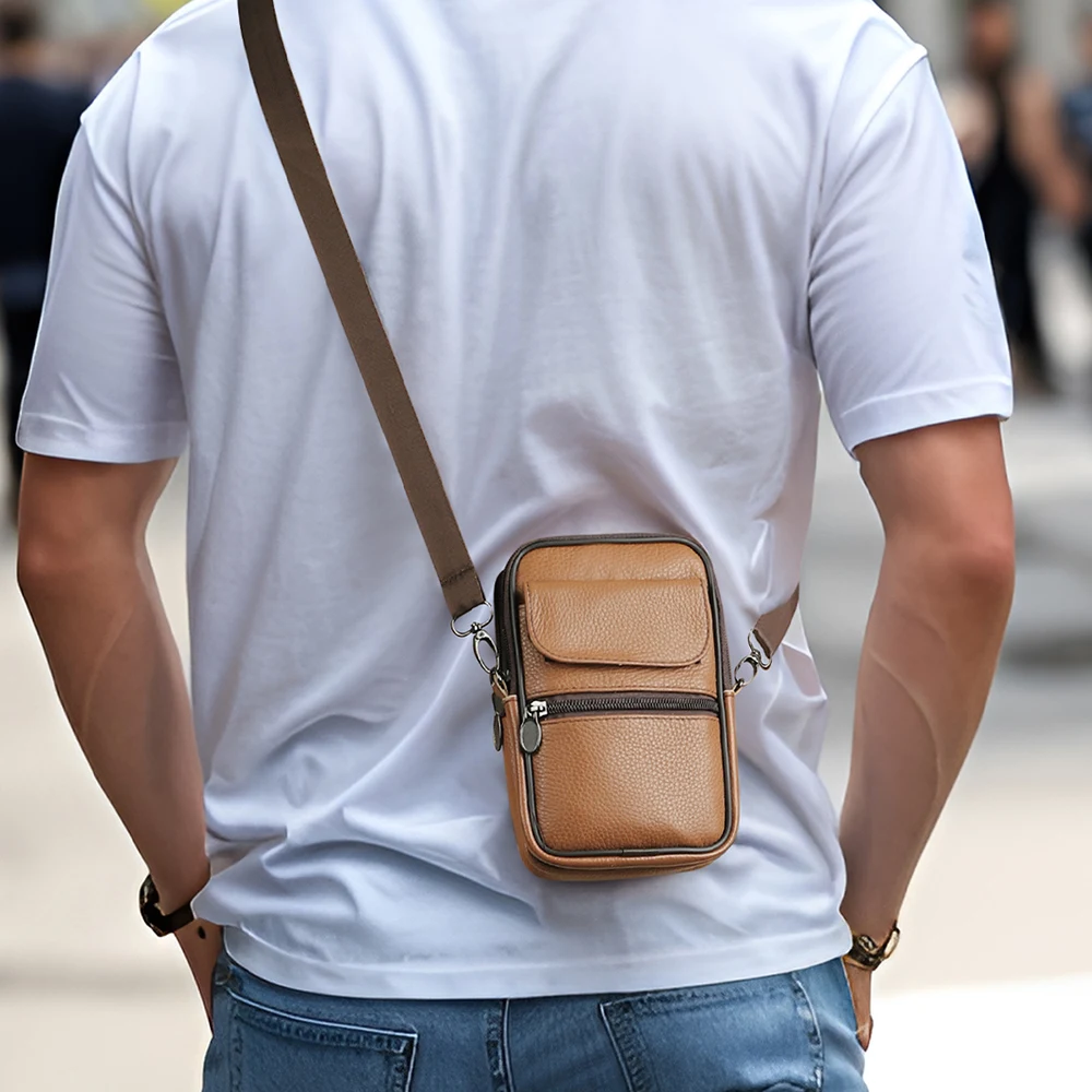 JOYIR-Bolso cruzado informal de cuero para hombre, bolsa de cintura para cinturón, riñonera de viaje