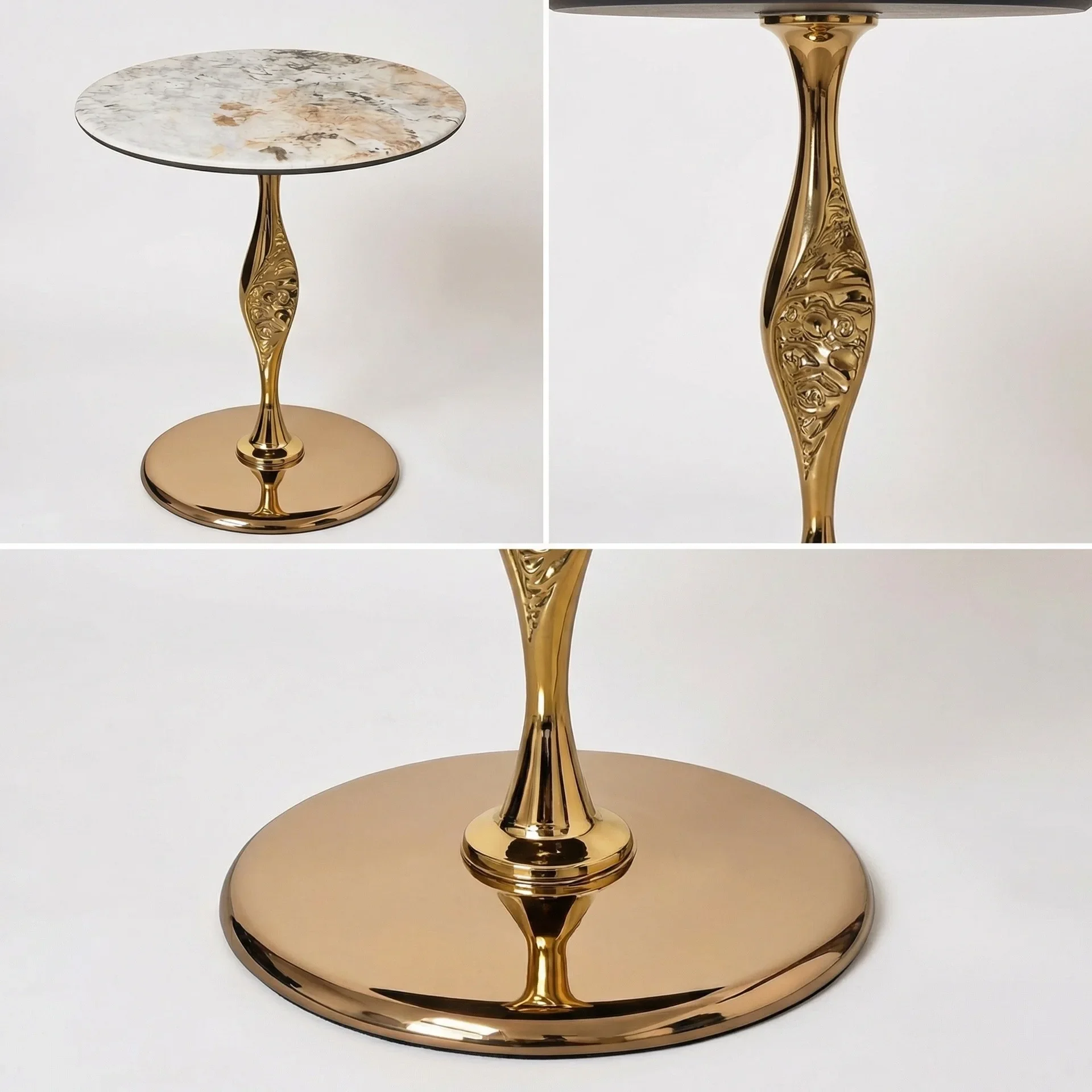 DSA glass side table household living room sofa side cabinet small coffee table small table round  marble texture
