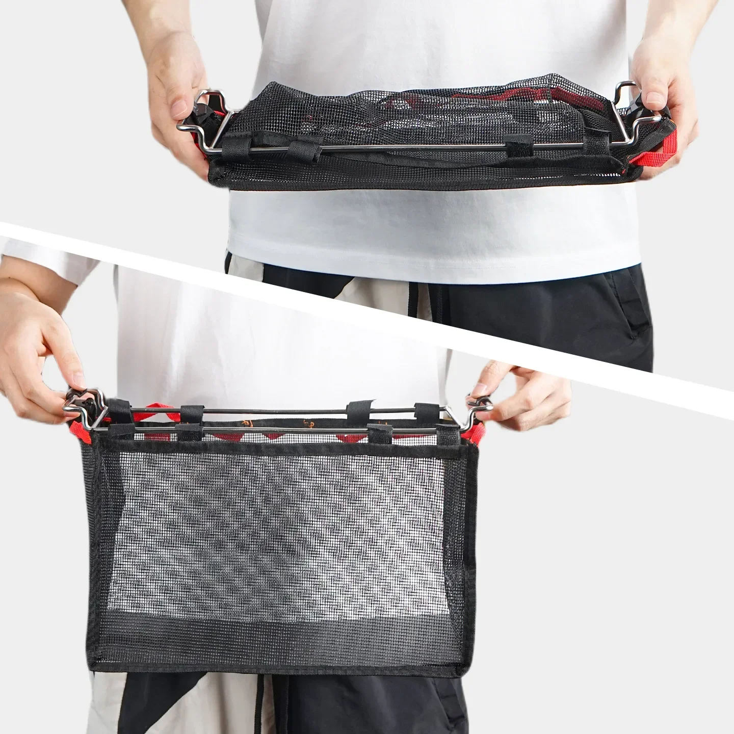 Cesta de almacenamiento plegable para mesa de camping al aire libre, cesta de drenaje para vajilla de picnic, rejilla de malla colgante para almacenamiento de mesa con plato de aluminio.