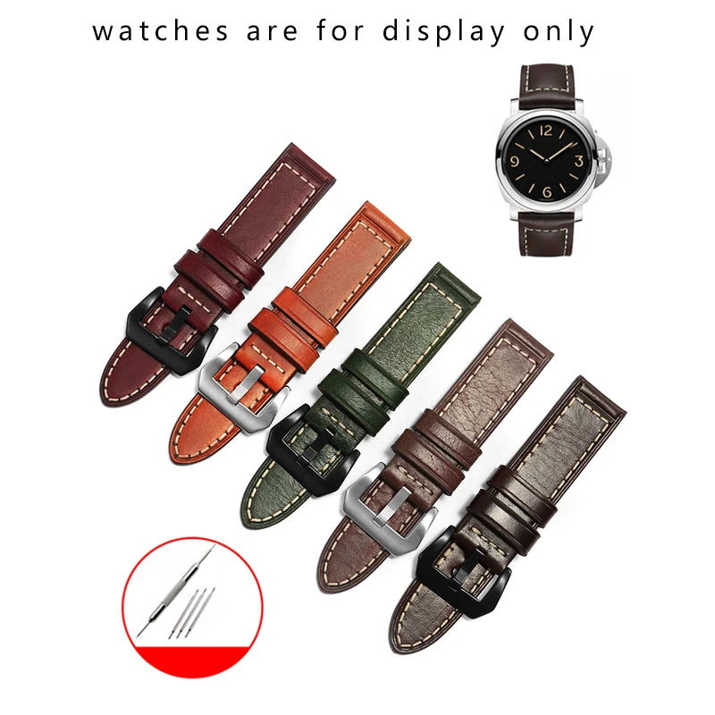 Men's Watch Accessories Crazy Horse Genuine Leather WatchStrap Retro Bracelet With Solid Buckle For PAM111 PAM441