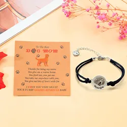 New Mother's Day Parent Child Bracelet Stainless Steel Carved Dog Mom Hair Handmade Wax Thread Bracelet Wholesale