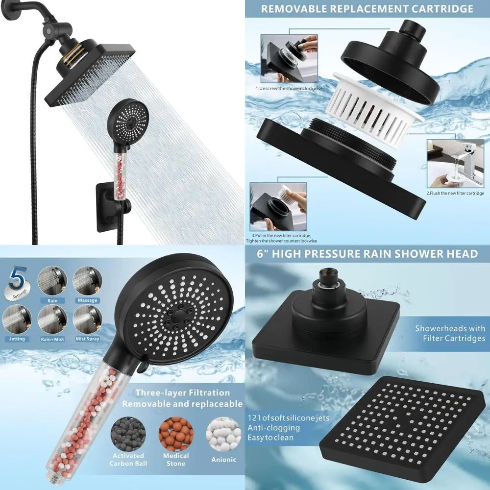 

Matte Black High-Pressure Shower Head Combo with Handheld, Chlorine Filter, and 59 Hose
