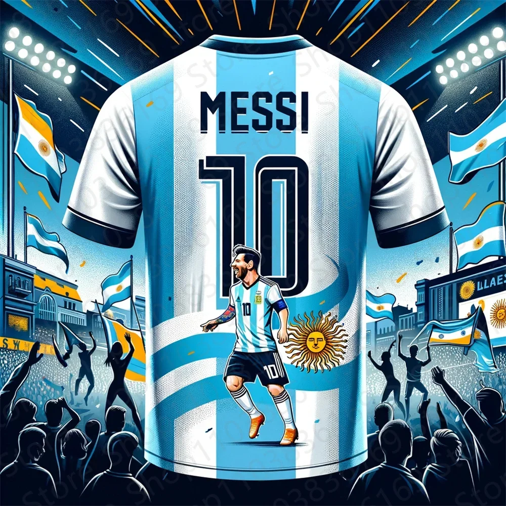 2024 New Ai Messi Football Fan Jersey Kids Adult Summer Sports Soccer Training T-Shirt Childrens Top Round Neck Loose Sweatshirt