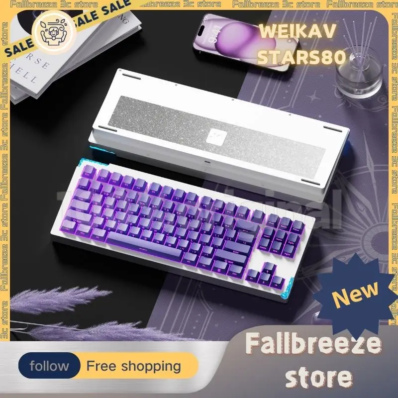 New Weikav Stars80 3mode Mechanical Keyboard Kit Wireless Rgb Aluminum Kit Hot-Swap Custom Support Qmk/Via Accessory Kits gifts