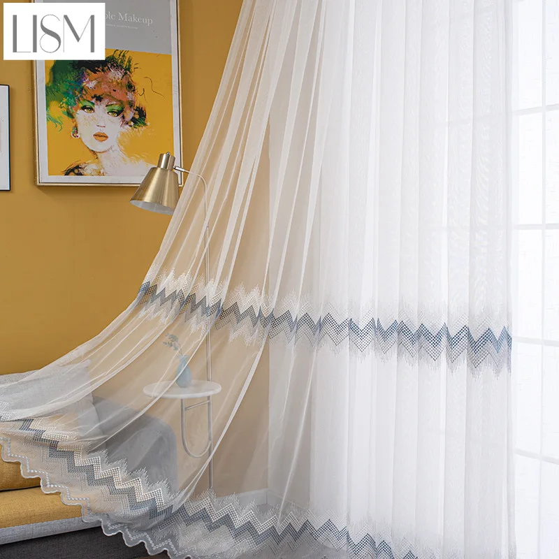 

Modern minimalist Nordic style window screen curtain ripple embroidery window screen living room bedroom study window screen