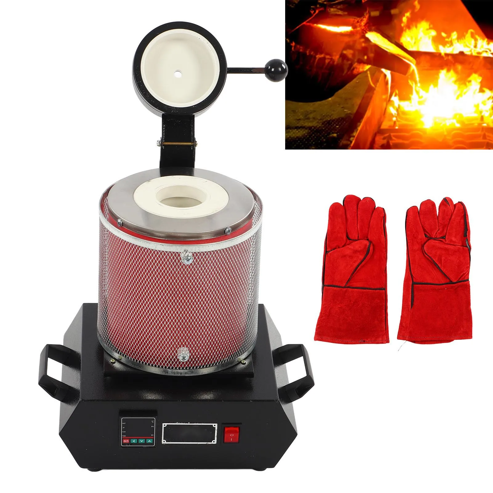 Red 3KG Gold Melting Furnace Electric Smelting Furnace Smelter for Jewelry Metal Gold Silver 3KG Electric Furnace Smelter