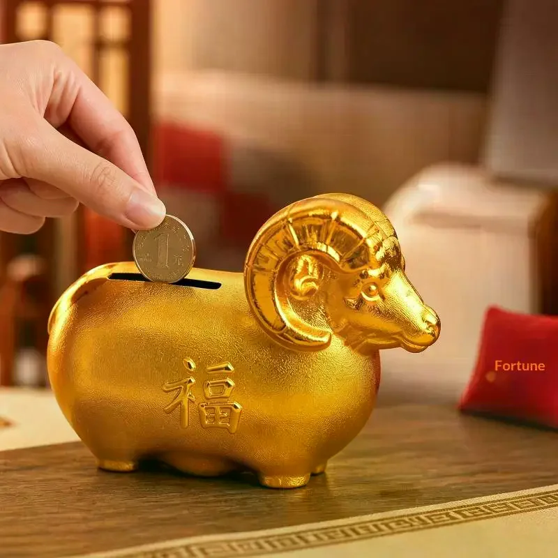 Golden Goat Figurine With Auspicious Fu Character Design For Home Table Decor Holiday Gifts Feng Shui Ornaments