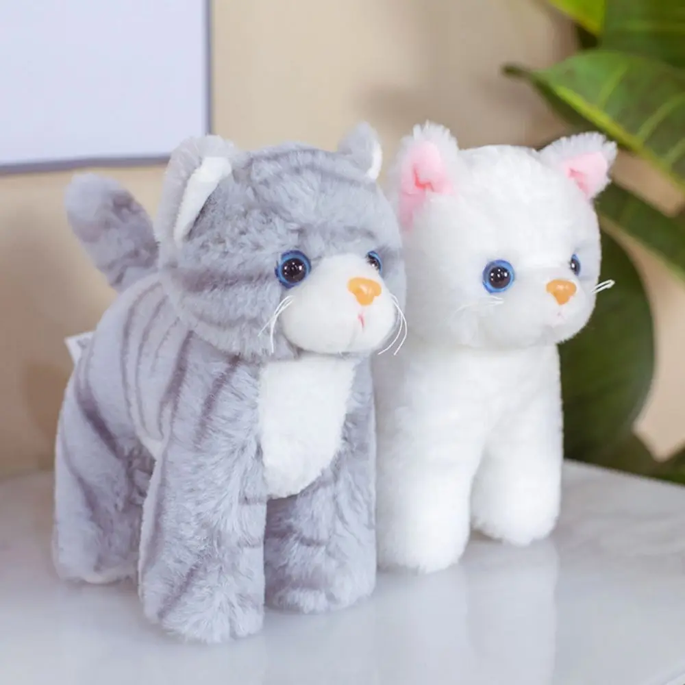 Grau Weiß Kuscheltiere Katze Plüsch Spielzeug Simulation Weiche Nette Plüsch Kätzchen Puppe Cartoon 20 cm Gefüllte Lebensechte Katze Kinder spielzeug