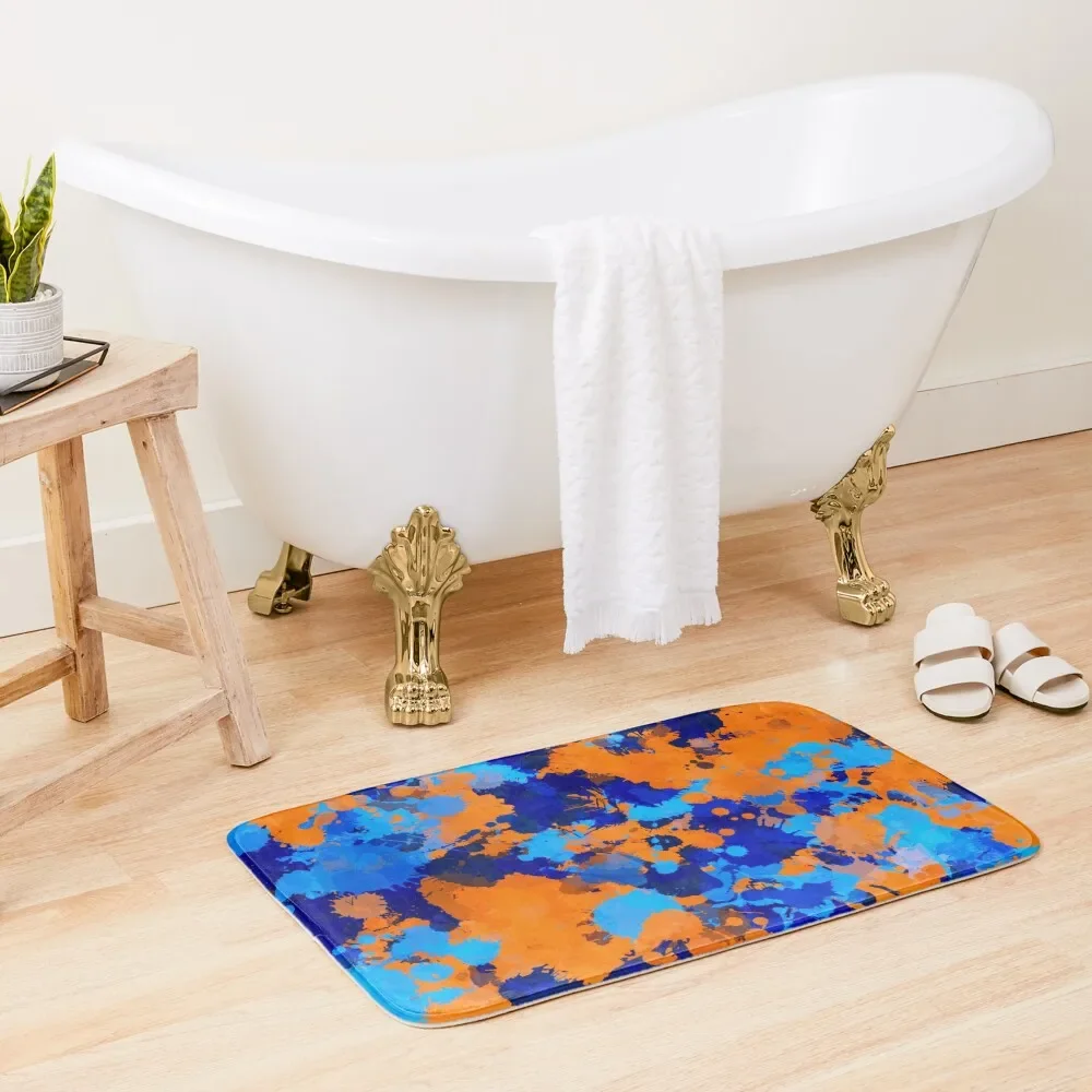 

Blue and Orange Paint Splatter Bath Mat Bathroom Use Bathroom Absorbent Quick Dry Bathroom Supplies Bathtub Carpet Mat