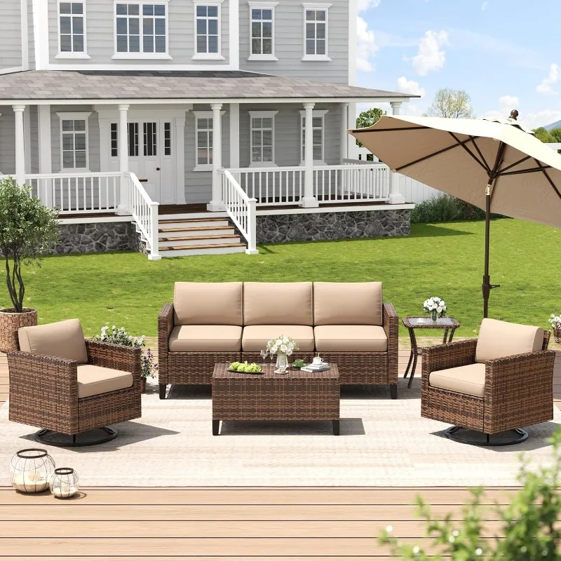 

Patio Furniture Set, Wicker Outdoor Sectional Sofa Sets, 7 Pieces Rattan Conversation Set with Storage Table, Swivel Ch