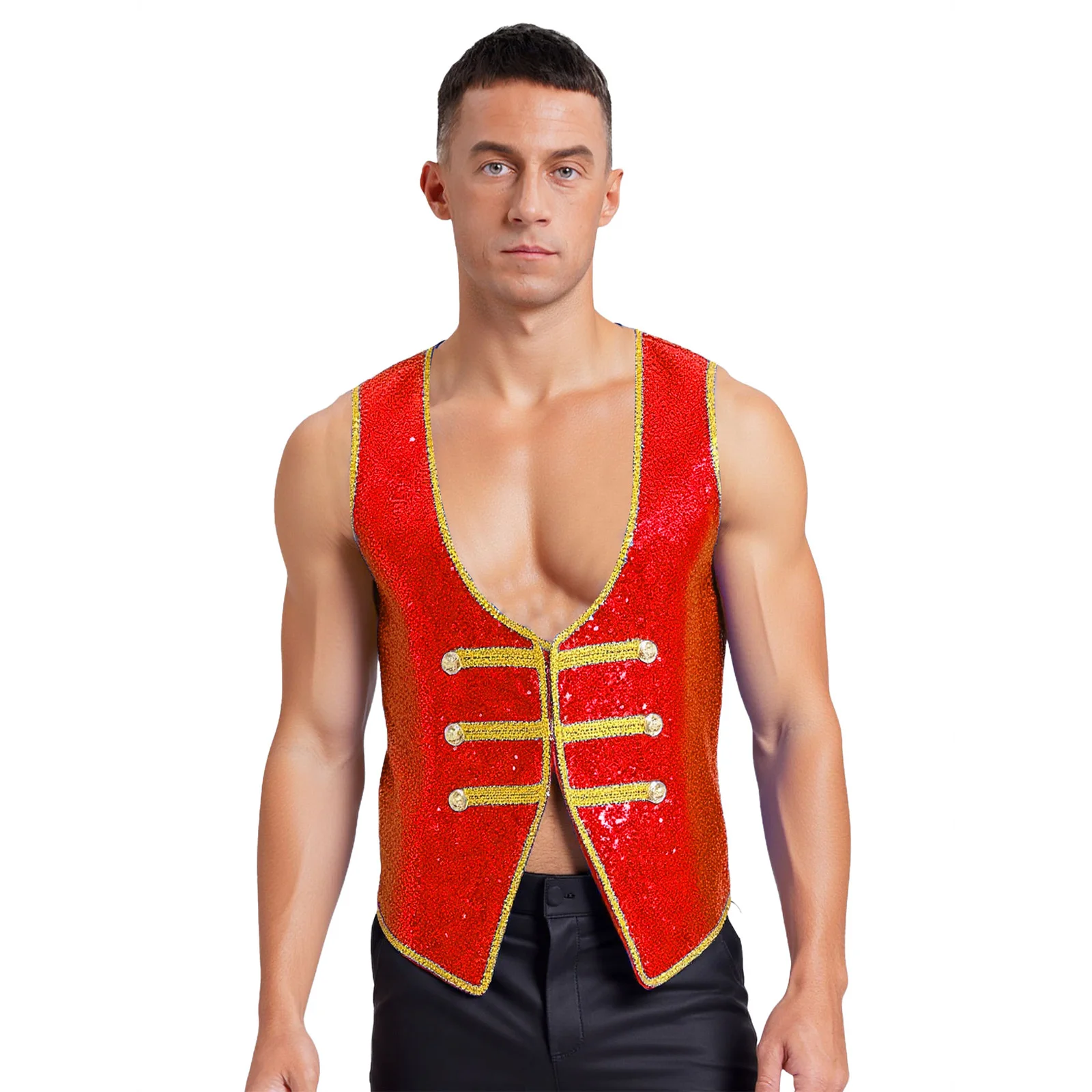 الرجال الأمير تأثيري حلي بلا أكمام لامعة الترتر سهرة يرتدى المحكمة الملكية تأثيري سترة فستان الهالوين حتى Ringmaster #4