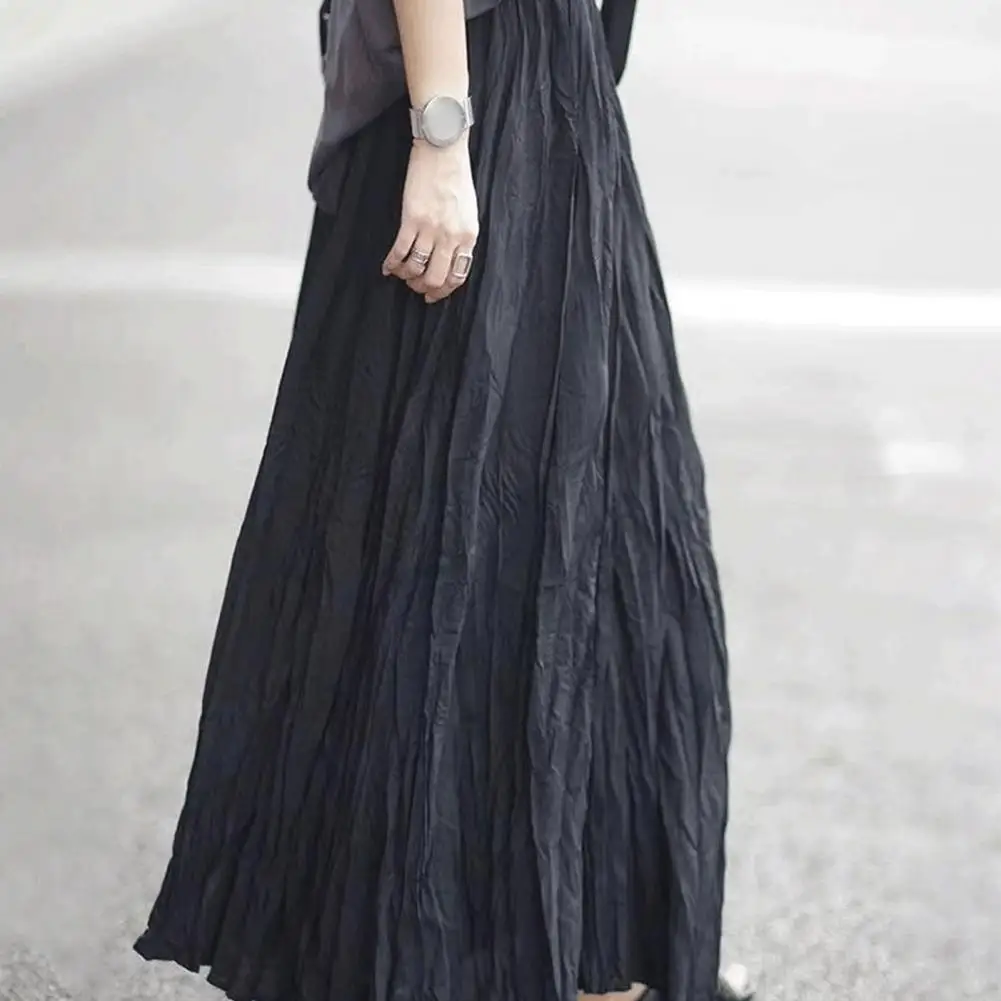 

Women Skirt Elegant High Waist Pleated Maxi Skirt for Women A-line Silhouette Solid Color Flowy Hem for Work Leisure Wear High