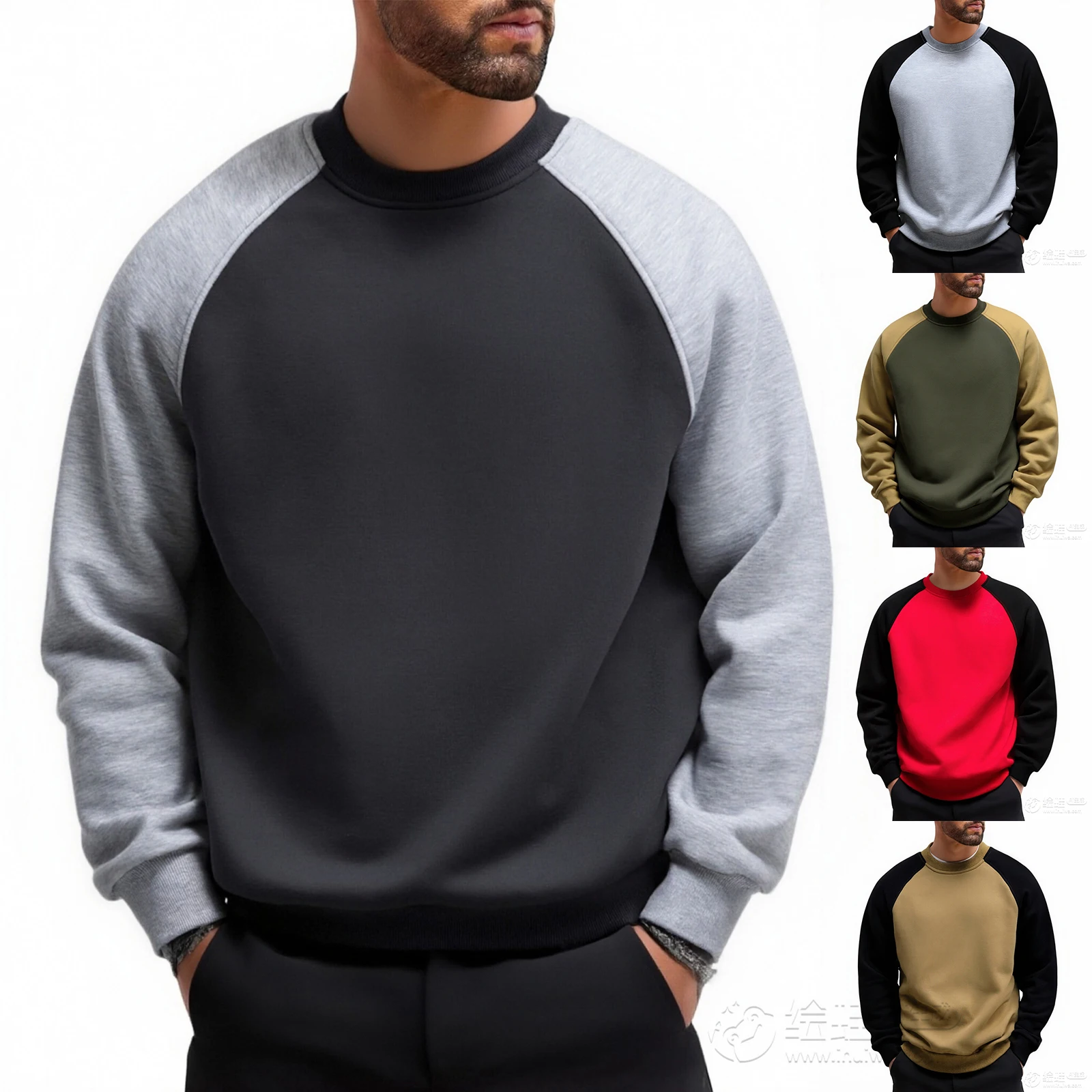 

Color Blocked Retro Round Neck Hoodie Men'S And Women'S Casual American Hoodie Long Sleeved Base Shirt Winter Pullover Hoodie