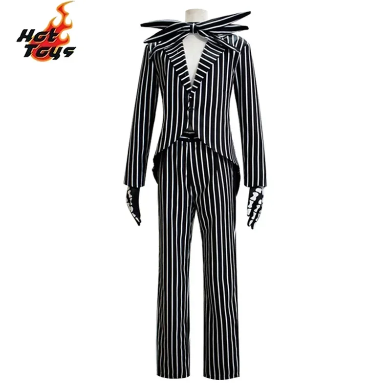 Adulto Kid Jack Skellington Costume Cosplay Natale Jack Uniforme Vestiti A Righe Vestito Da Uomo Spaventoso Horror Jack Costumi di Halloween