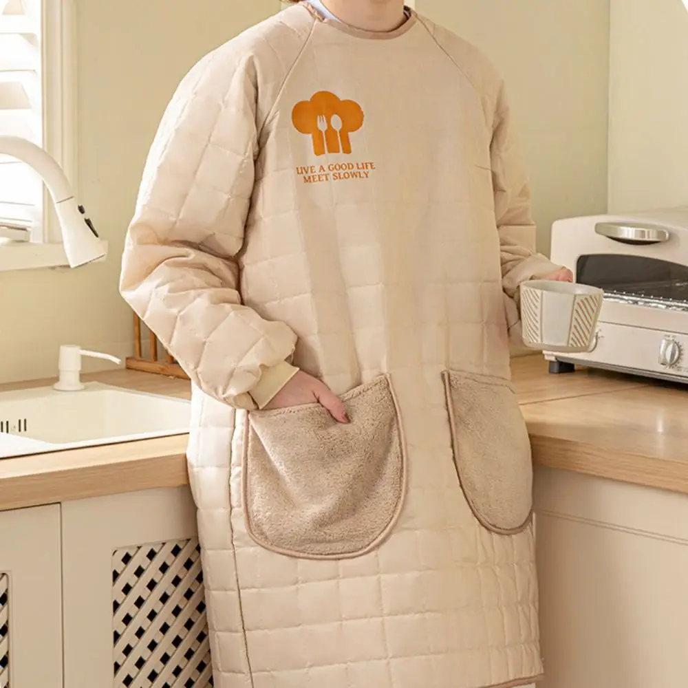 

Thickened Kitchen Cooking Apron Stain-proof Oil-proof Long-sleeved Apron Adjustable with Pocket Catering Work Clothes Garden