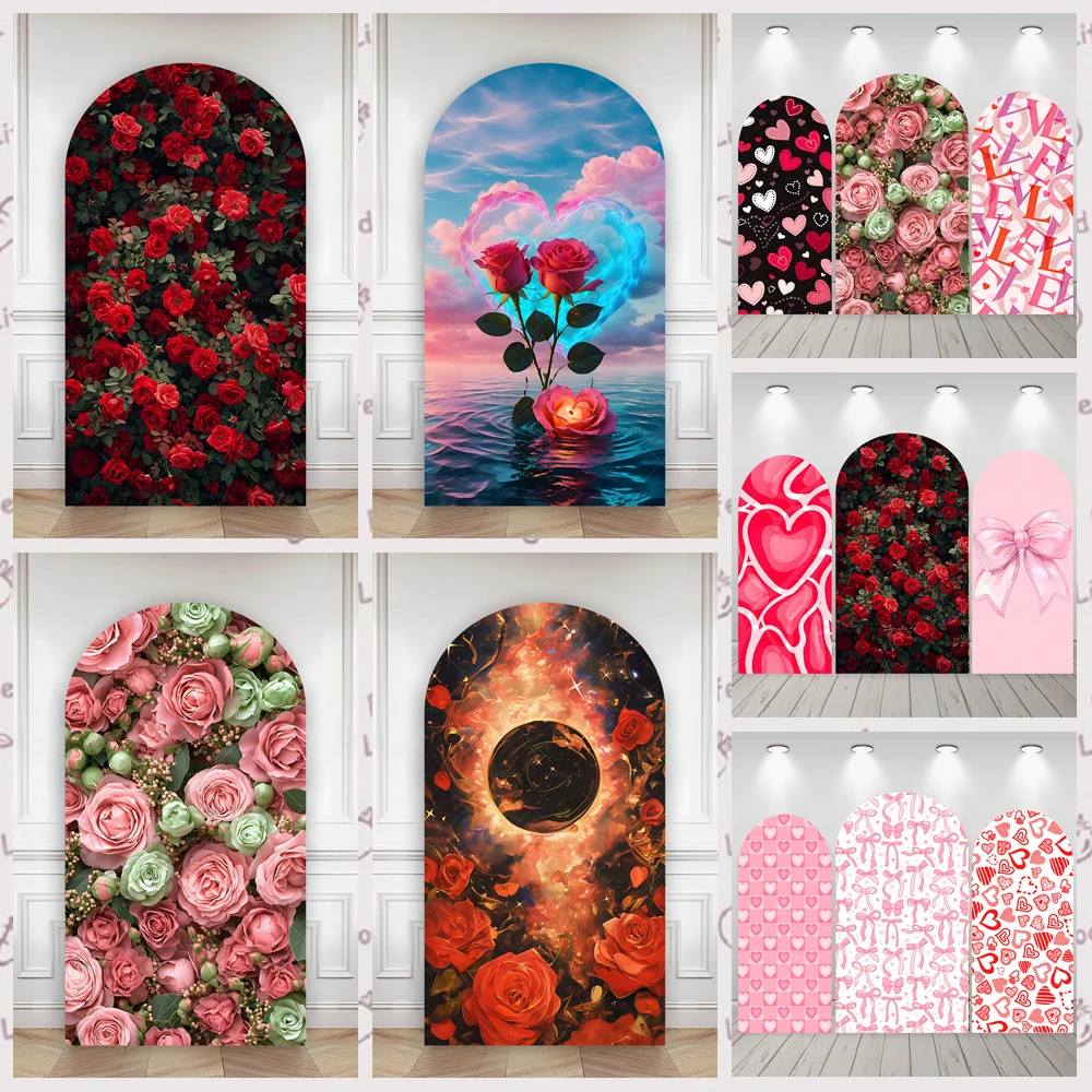 

Арочный цветочный тематический фон ко Дню святого Валентина, индивидуальное украшение для ресторана, вечеринки, баннер, реквизит для портретной фотостудии