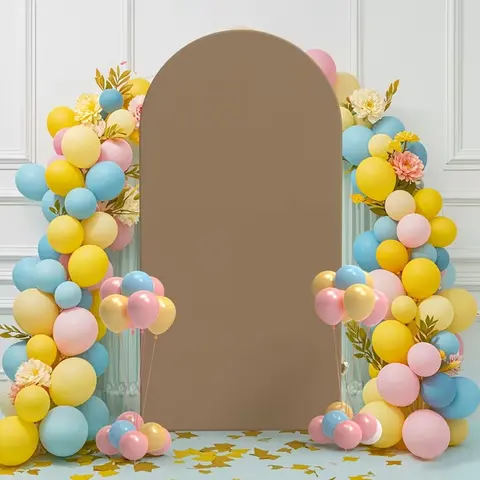 ブラウンベージュアーチ型背景カバー ベビーシャワー 誕生日パーティー装飾 結婚式 室内 屋外パーティー用 伸縮性のある生地のアーチ型背景