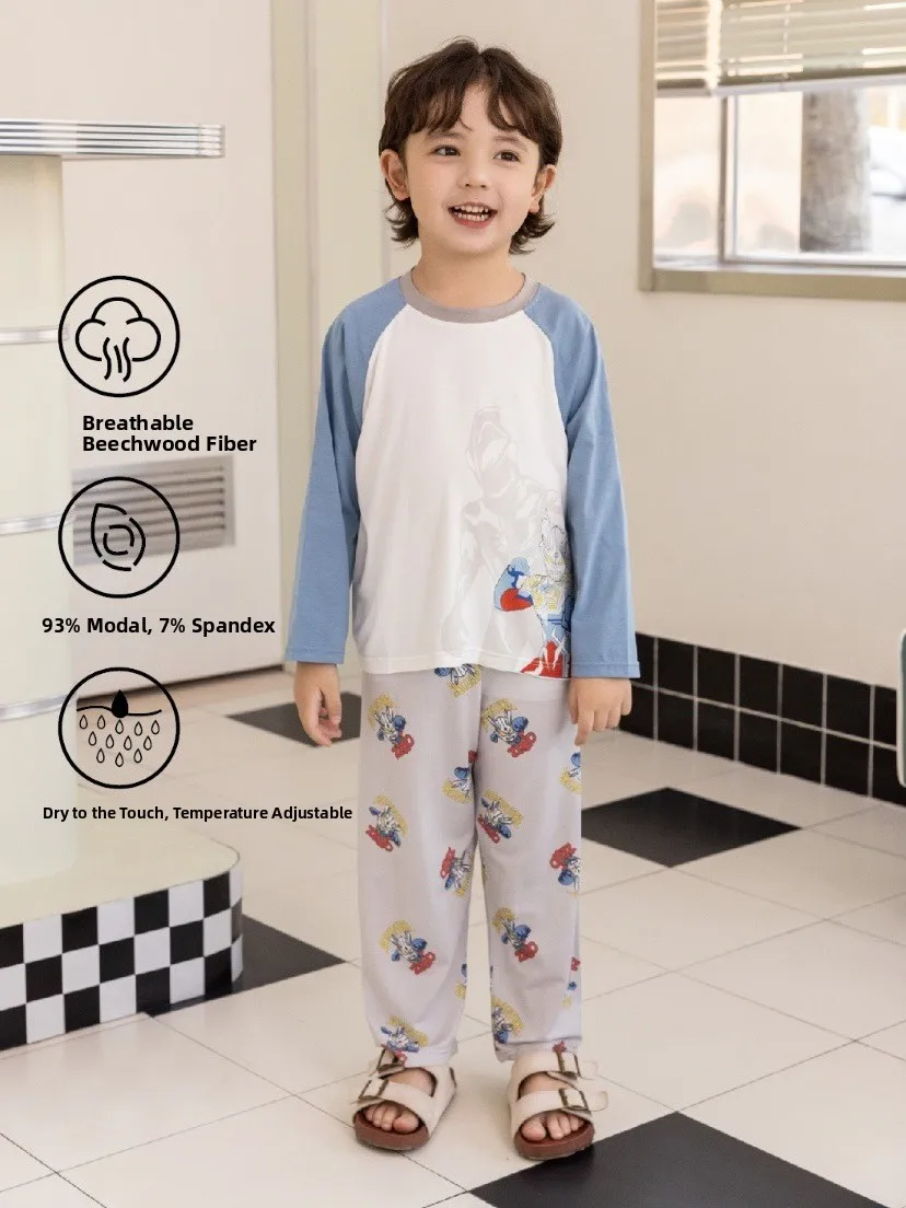 spring-summer-children's-sleepwear-set-lolo-squirrel-long-sleeve-long-pants-home-clothes-soft-modal-round-neck-sweat-absorbent