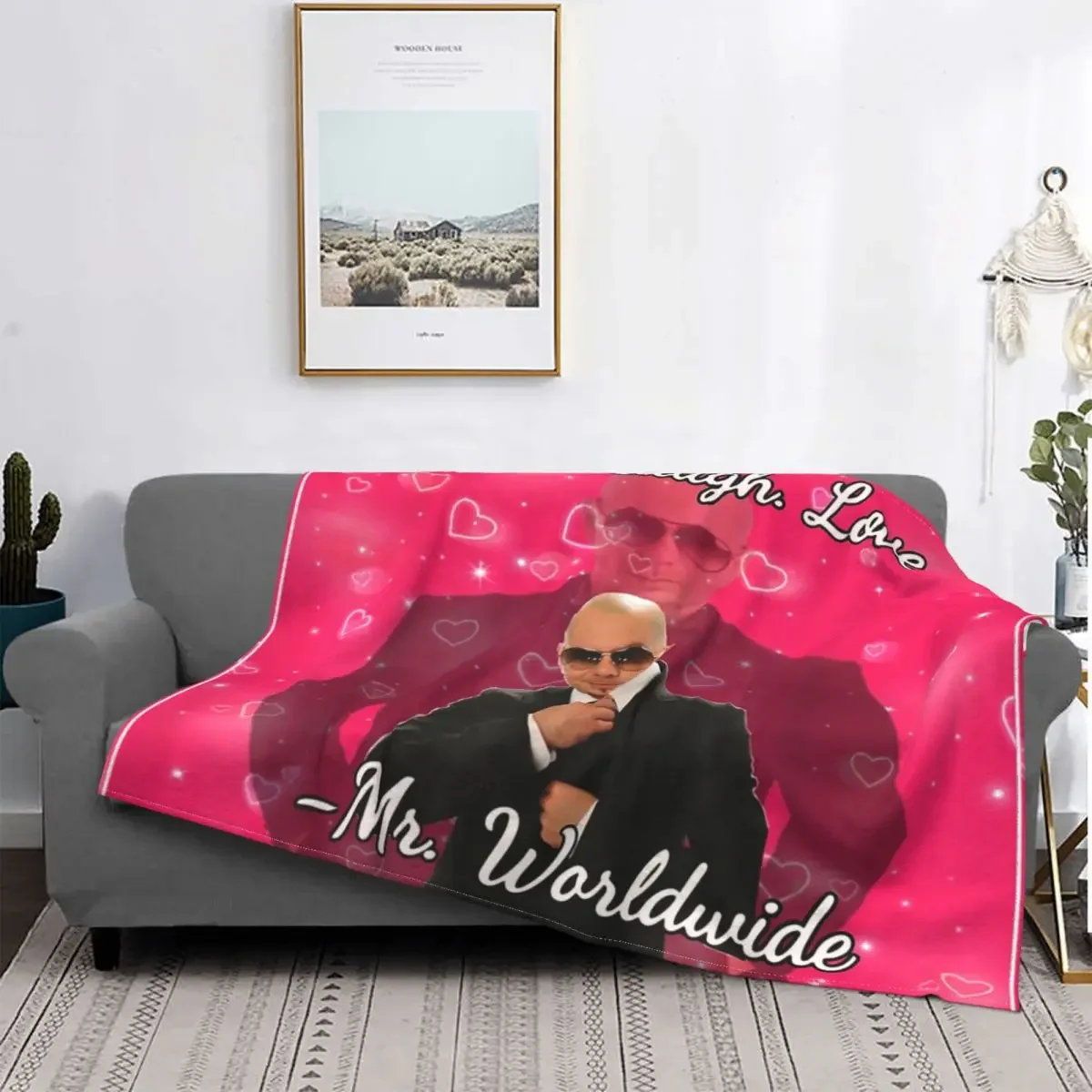 Mr Worldwide Pitbull Valentine Blanket Cover Plush Throw Blankets Bed Sofa Personalised Lightweight Bedspreads