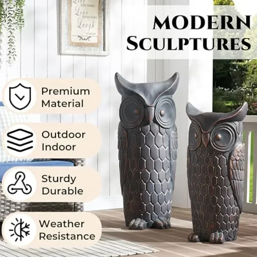 Faux Stone Owl Sculpture for Indoor and Outdoor Use, Gray Beige, Weather-Resistant and Lifelike Detail