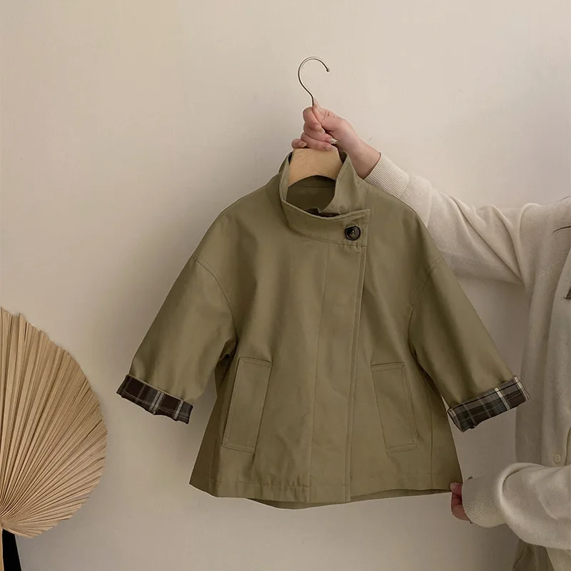 

Autumn 1-10Y Girls Trench Coat Korean Solid Casual Infant Babys Girl Outerwear Coat Retro Versatile A-line Children Girls Jacket