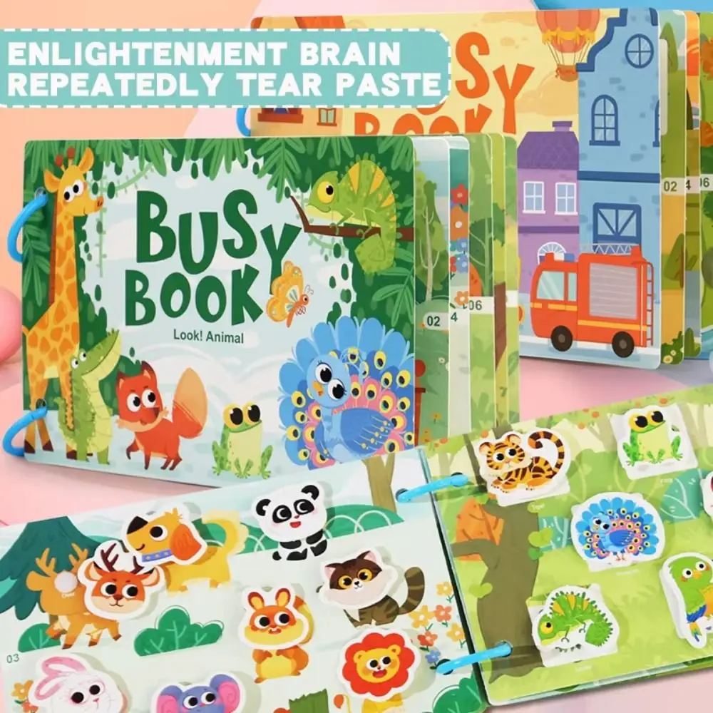 

4pcs Handmade Montessori Quiet Busy Book Repeated Pasting Cartoon Quiet Stickers Book Hand Ledger Paper DIY Kids Busy Book Toy