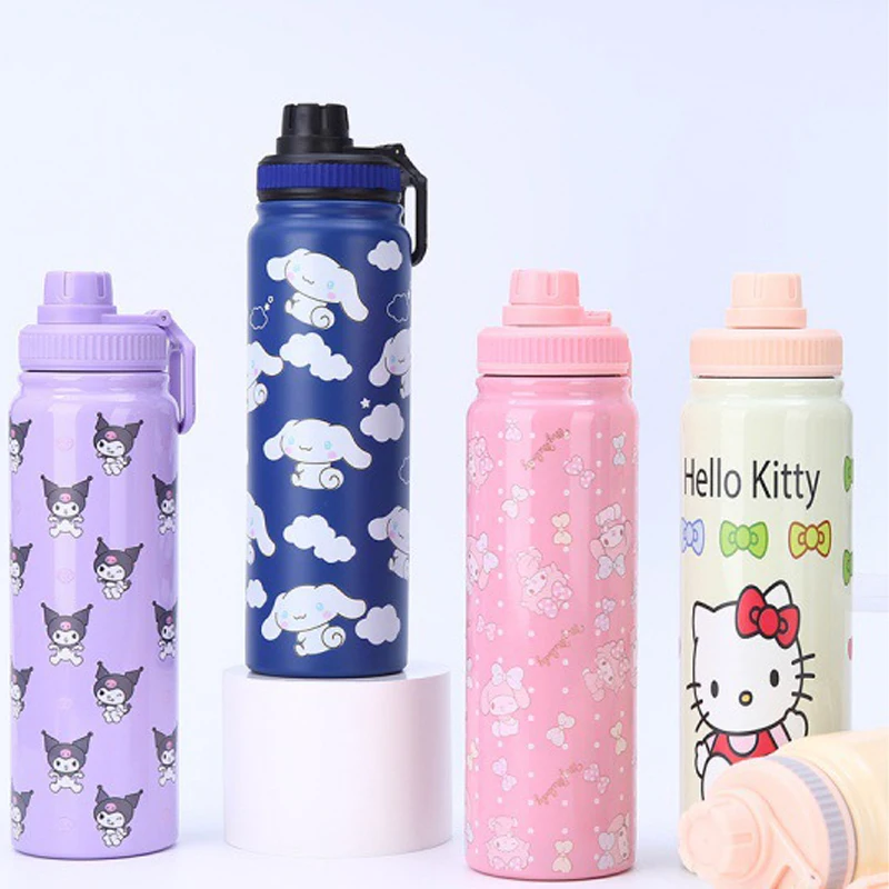 Miniso Sus304 800Ml 1000Ml Fitness Thermal Cup Kawaii Hello Kitty Cartoon Anti-Fall Outdoor Riding Sports Water Cup Space Kettle