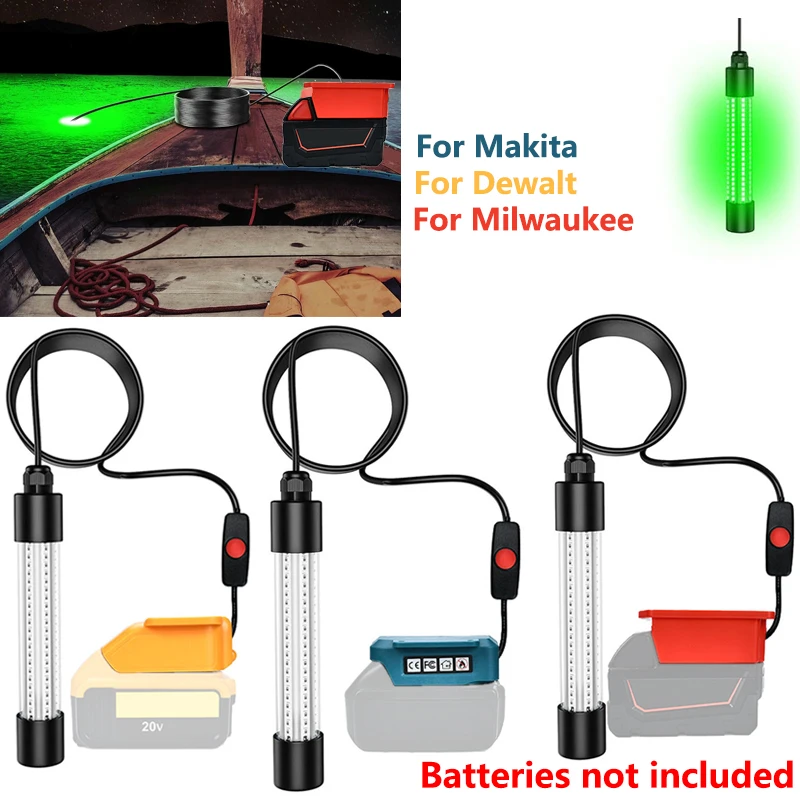 

LED Underwater Fishing Light ForMakita/Dewalt/Milwaukee18V Li-ion Battery IP68 Waterproof Submersible Green Fish Attractor Light