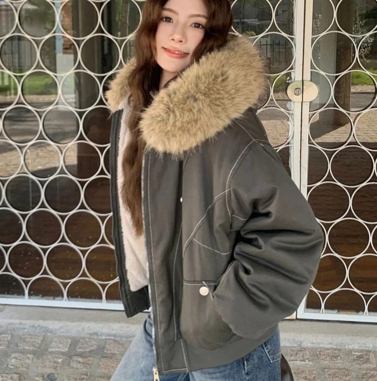 Manteaux pour femmes, Streetwear, col en fourrure, Parkas à capuche, Y2k, Harajuku, vestes épaisses rembourrées, décontractées, fermeture éclair, gothique