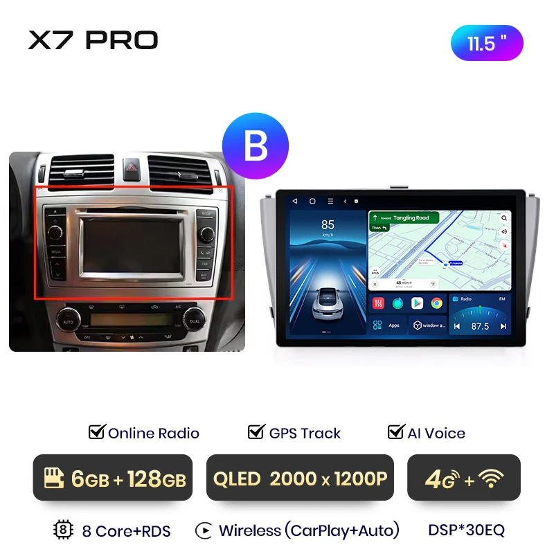 Junsun 11,5 inch QLED Android draadloze CarPlay autoradio voor Toyota Avensis T27 2008-2015 Intelligente systemen DSP SWC RDS