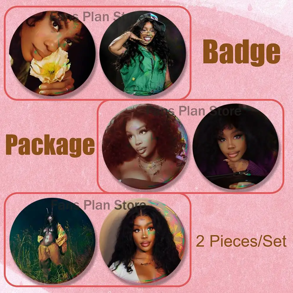 Singer S-SZA Brooches For Backpack Accessories 25,32,44,58,75mm Round Enamel Pins 2-piece Set Cartoon Anime Fan Merchandise