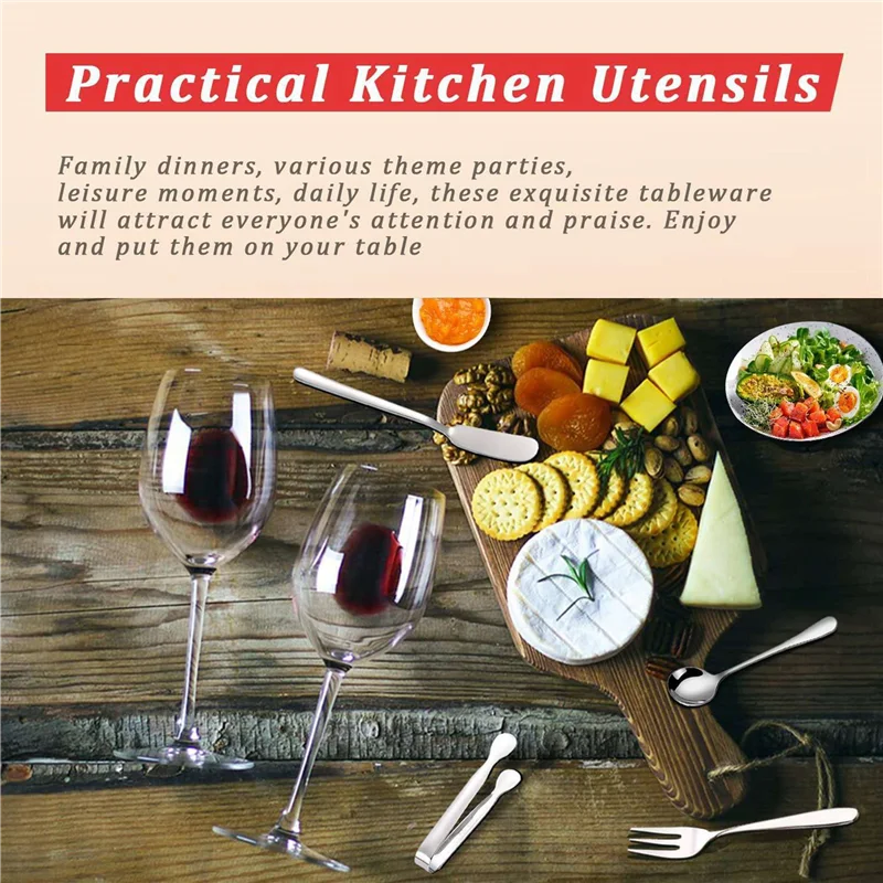 طقم سكاكين توزيع زبدة الجبن من KYCOR مكون من 32 قطعة من إكسسوارات الفحم وسكاكين الزبدة المصنوعة من الفولاذ المقاوم للصدأ (فضي)