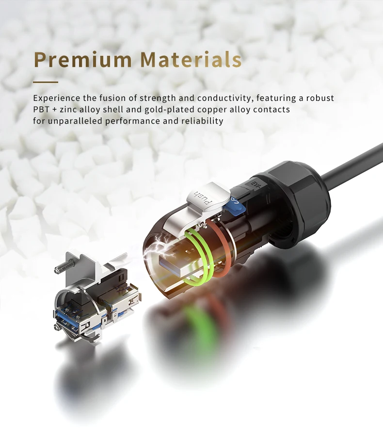 IP68 Wasserdichter LP24 USB3.0 Stecker-Buchse-Verbinder M24 Flanschanschluss Schnell-Lade- und Datensynchronisationsadapter mit 0,6m Kabel – Detail 3