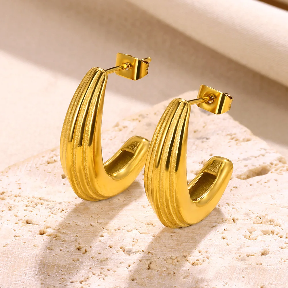 

New Design Crescent Moon C Shape Stud Earrings High Quality Stainless Steel Bohemian Earrings Men Jewelry 2024 Accessories