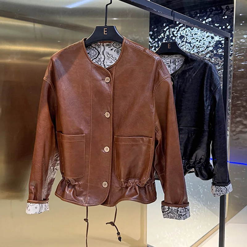 Nouvelle mode femmes naturel véritable peau de mouton veste en cuir femme réel manteau en peau d'agneau Streetwear vêtements d'extérieur