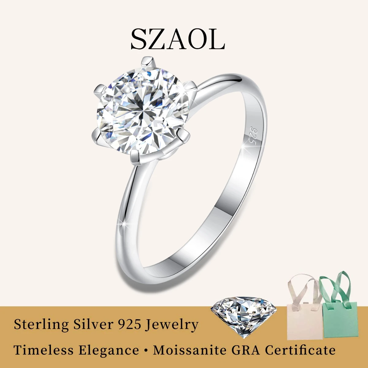 

Classic Six Claw 2CT Solitaire Moissanite Engagement Ring 925 Silver Rose Gold Party Daily Jewelry Gifts For Girlfriend 2026 New