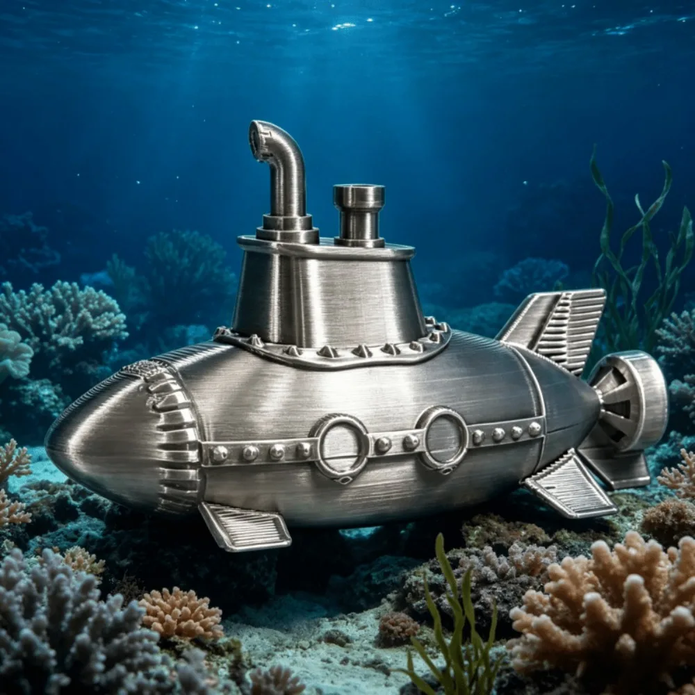 Vintage Submarine 3DPrinted Figurine Steampunk Submarine Model Cool Miniature Maritime Exploration Statue Ornament Desktop Decor
