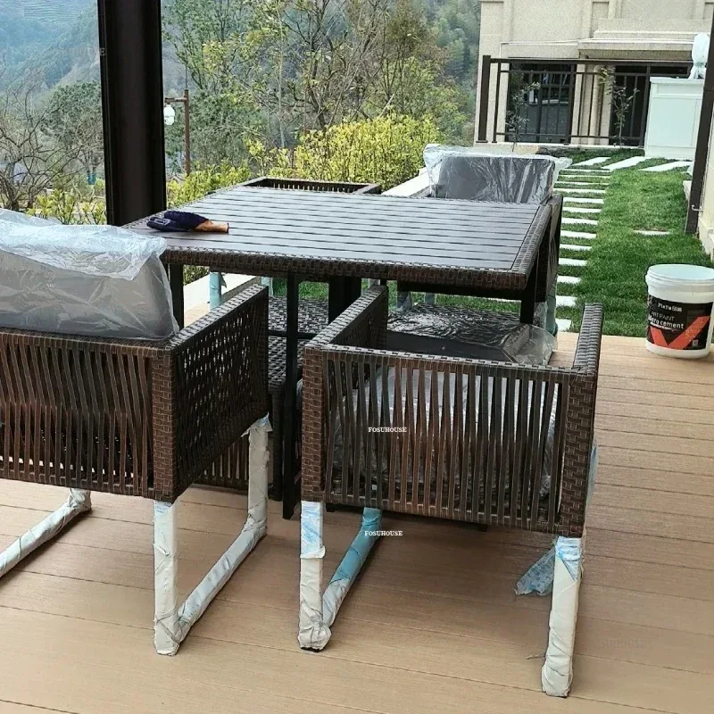 شرفة حديقة الروطان كرسي خارجي طاولة شاي حديقة الأثاث مجموعات الترفيه في الهواء الطلق طاولة وكراسي فناء مجموعة اثاث خارجي
