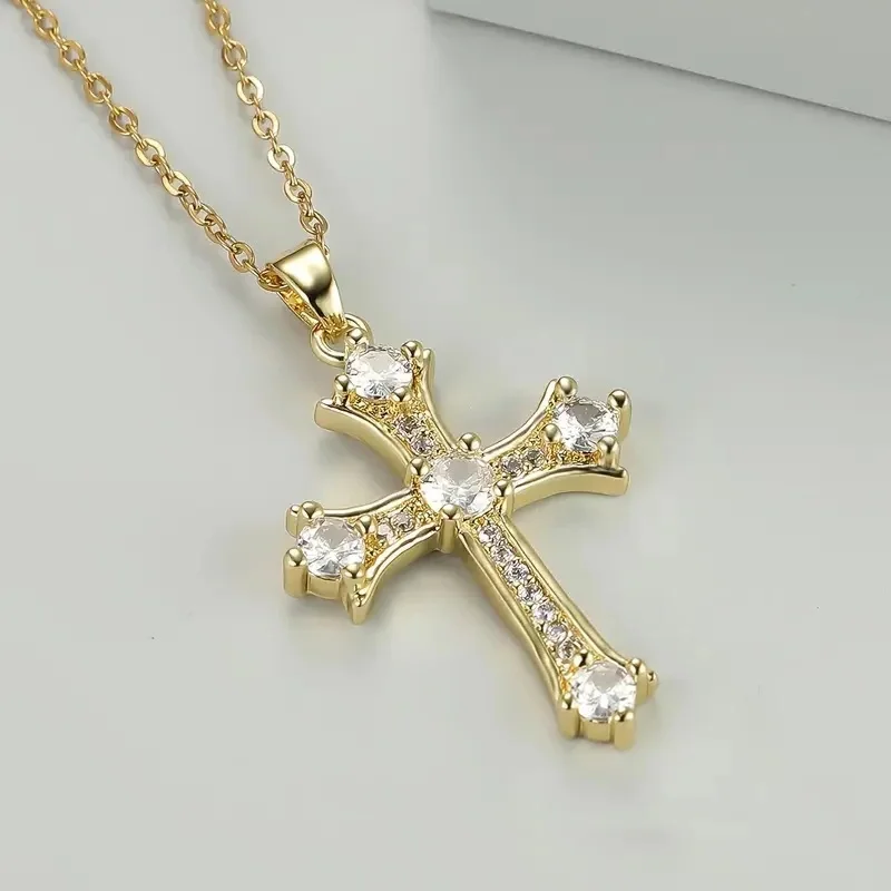 CAOSHI Fashion Lady Cross Pendant Necklace with Brilliant Zirconia Stylish Jewelry for Daily Life Trendy Women Party Accessories