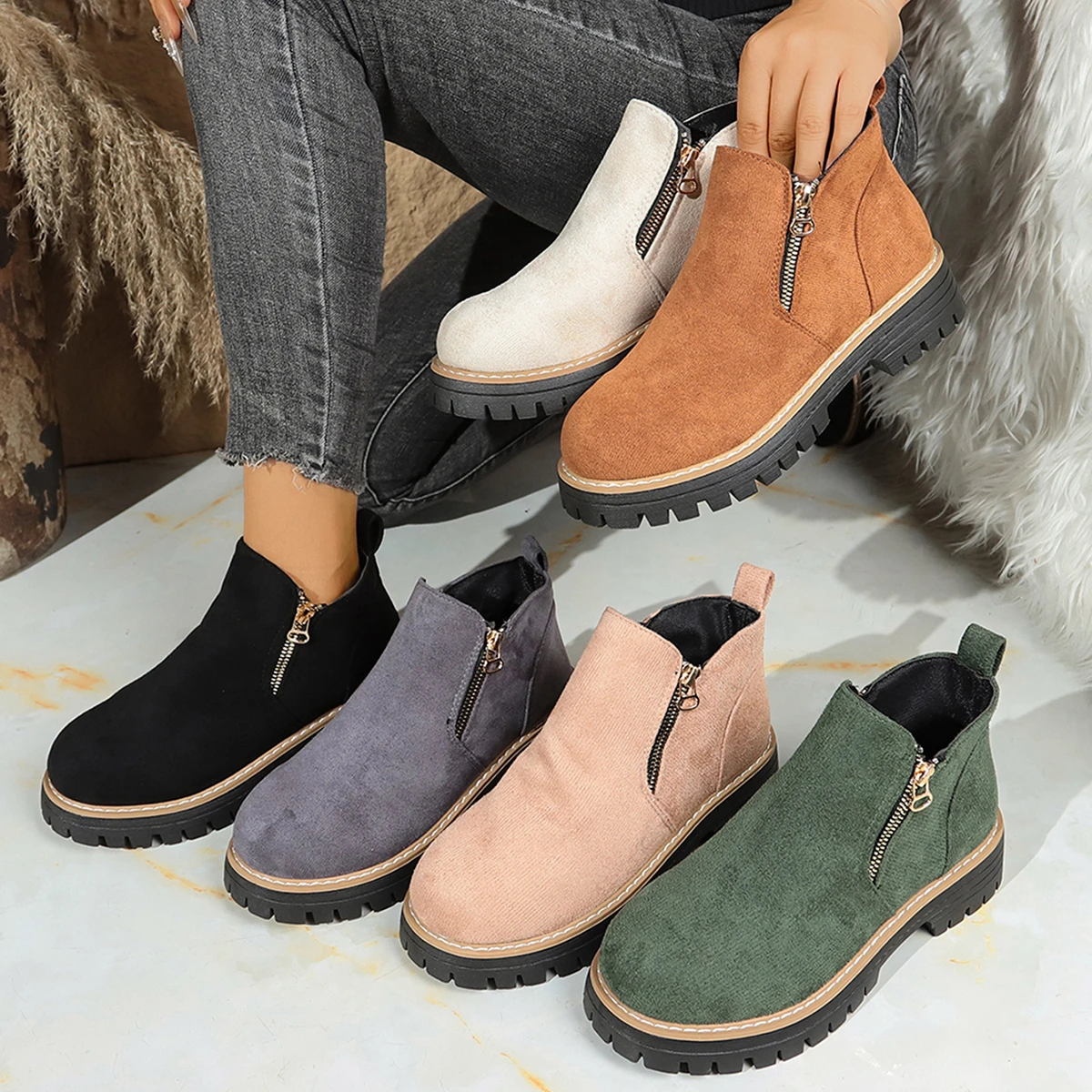 Women Casual Slip on Platform Ankle Boots Breathable Walking Shoes Woman Comfort Thick Sole Non Slip Boots  Zapatos De Mujer