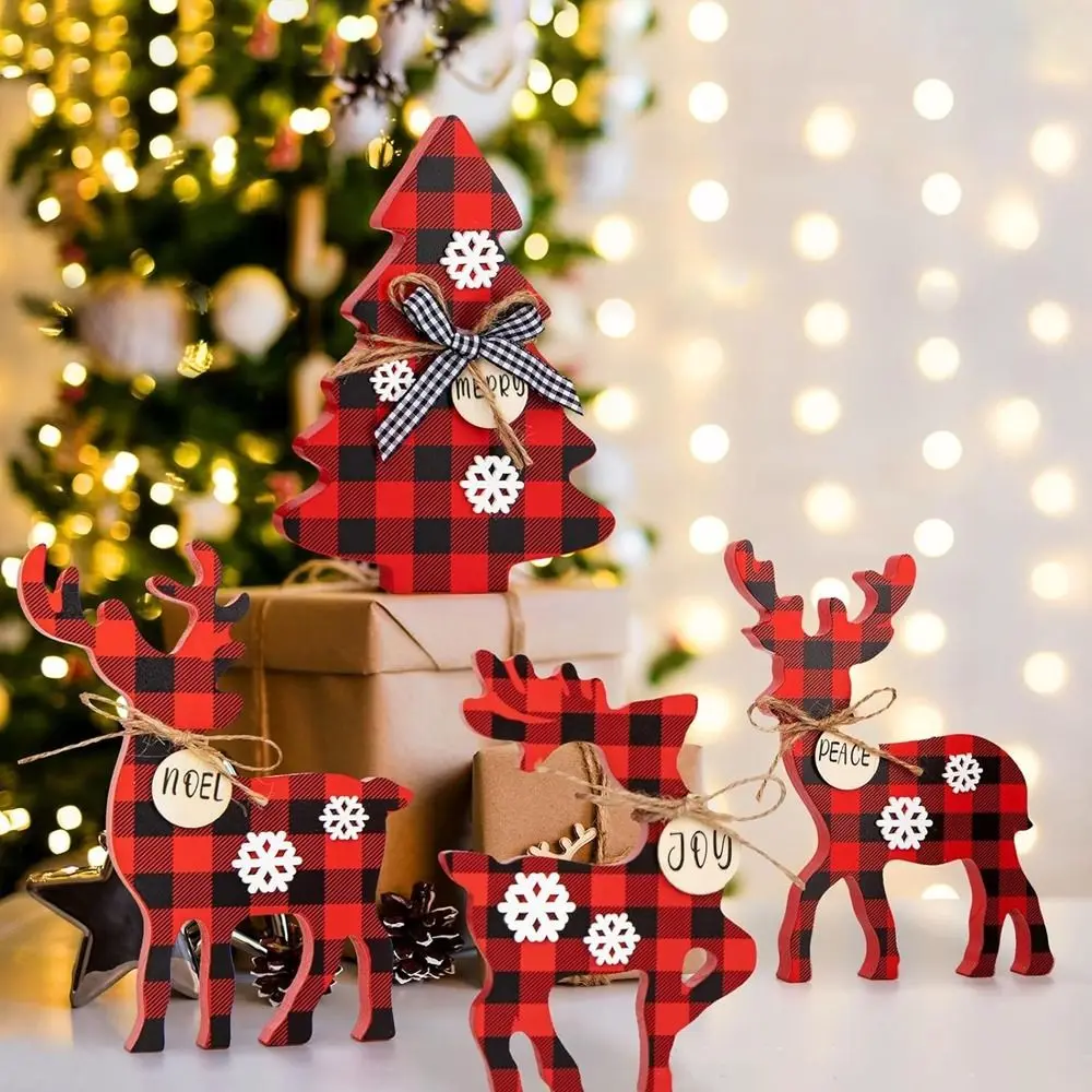 

4Pcs Cute Wooden Christmas Deer Ornament 3D Decorative Snowflake Reindeer Decorations Exquisite Christmas Crafts DIY