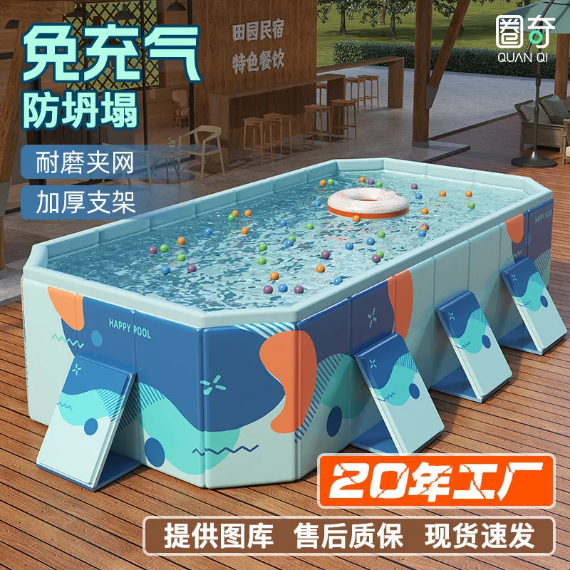 Non Inflatable Foldable Kids Outdoor Pool With Clip Net Bracket For Home Play Swimming