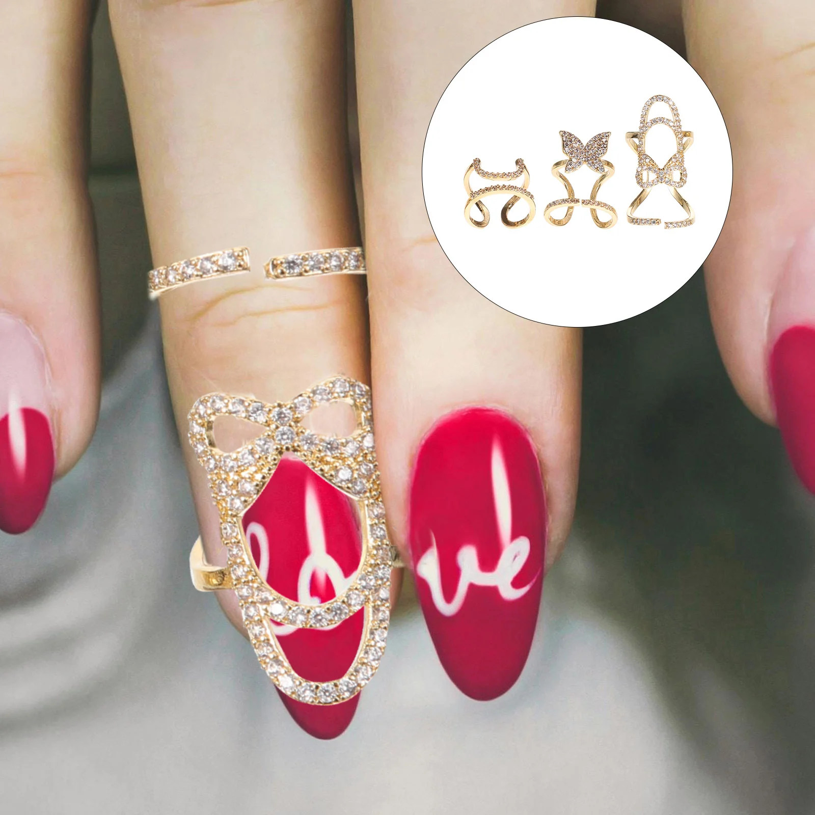 3 piezas de anillos para uñas de manicura, joyería, puntas decorativas para mujeres Miss