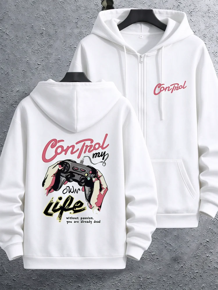 Video Gaming Controller Letter Mens Zip Up Fleece Hoodies Y2K Vintage Athletic Workout Sweatshirt Warm Loose Sportswear Jacket