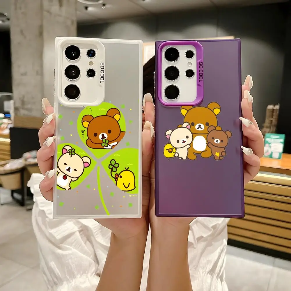 Cartoon Cute R-Rilakkumas Phone Case For Samsung Galaxy S25 Edge S24 S23 S22 S21 S20 Ultra Funda Silicone Silver Phone Case
